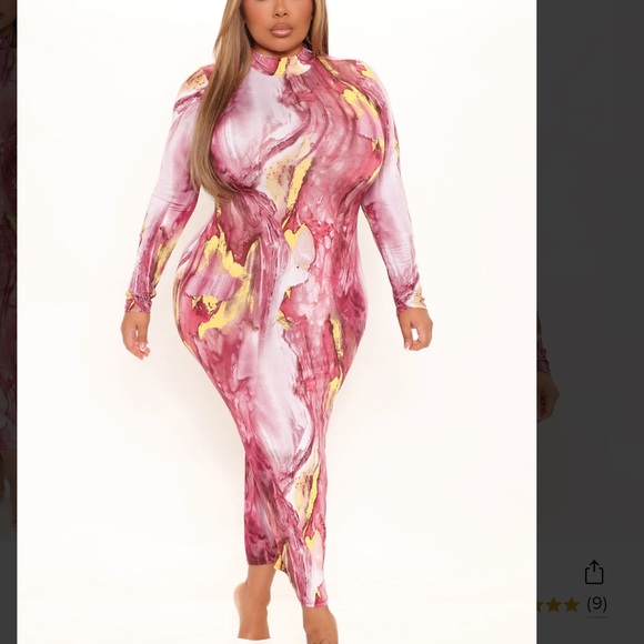 Marble midi long sleeve dress burgundy 1X FASHION NOVA - Picture 2 of 8